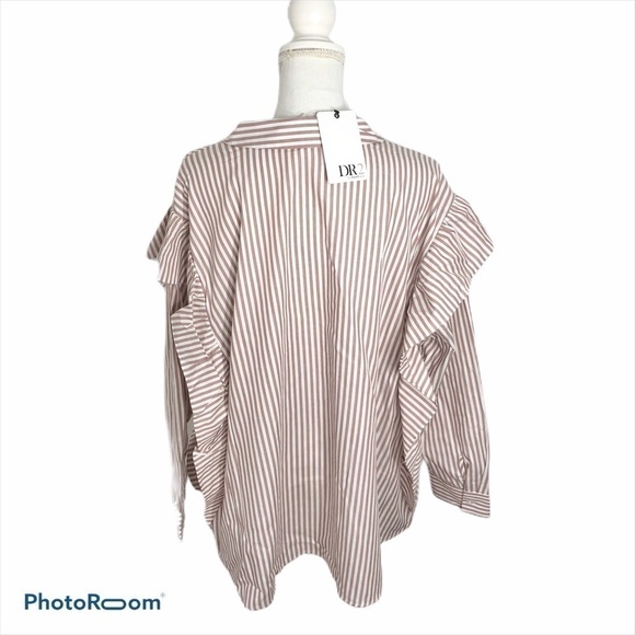 Daniel Rainn Striped Ruffle Button Down Blouse NWT 3X Pink - Picture 4 of 8